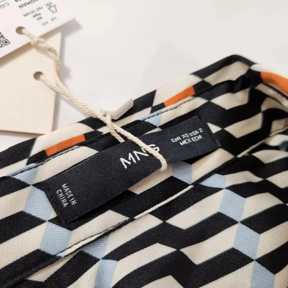 Mango Geometric Print Point Collar Shirt Size XS NWT - Picture 12 of 16